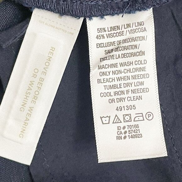 NWT LOFT Navy Blue Floral Embroidered Tie Waist Shorts Size 10 Linen Blend New - Picture 10 of 12